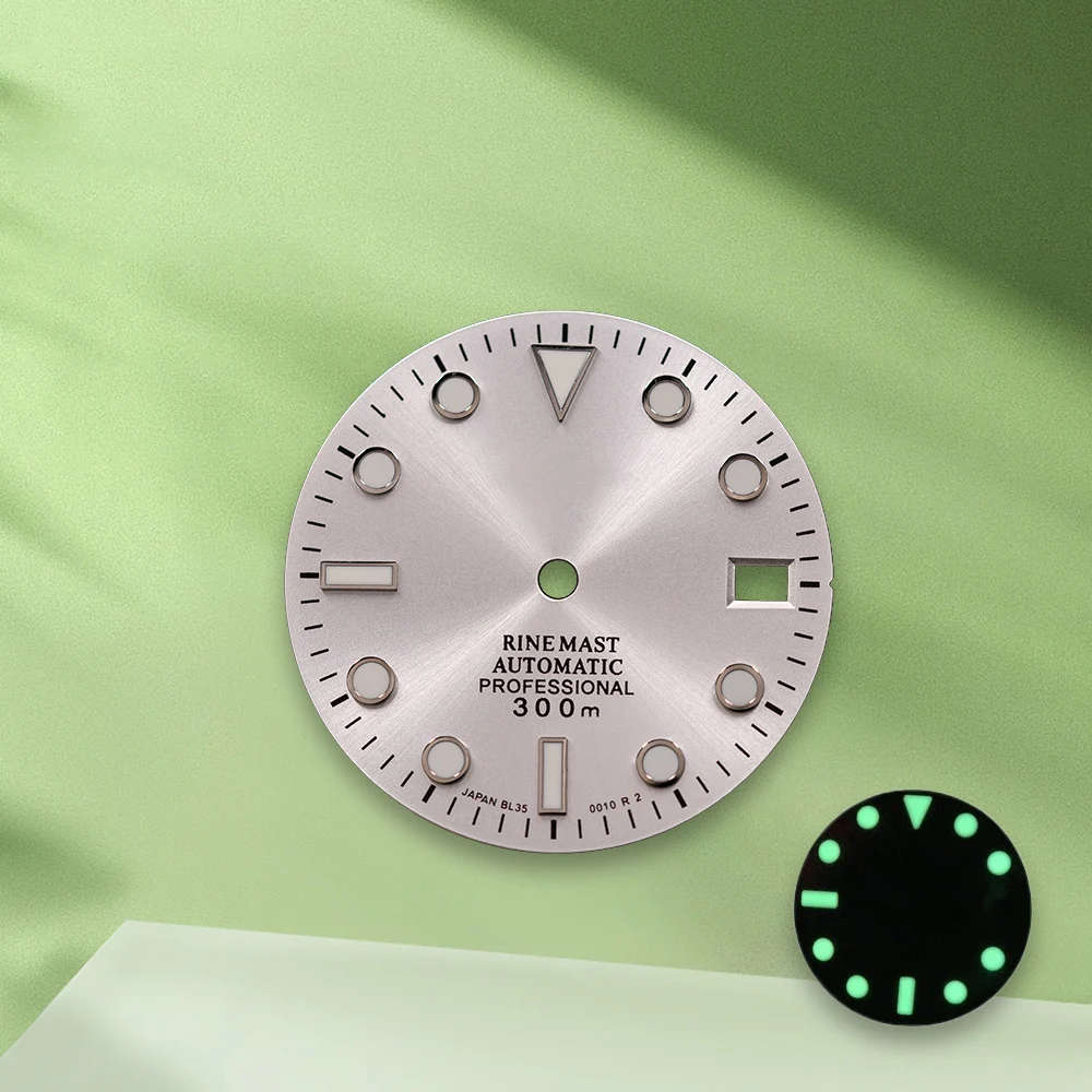 28,5 mm S Logo SUB quadrante viola senza lancette adatte al movimento NH35/NH36/4R/7S quadrante verde luminoso a raggi solari accessori per la modifica dell'orologio