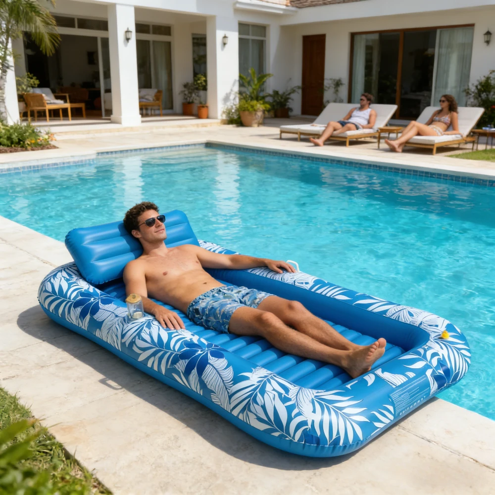 

Multifunctional Inflatable Water Float Raft with Water Sprayer for Sunbathing Thickened Printed Design Pool Lounge Float