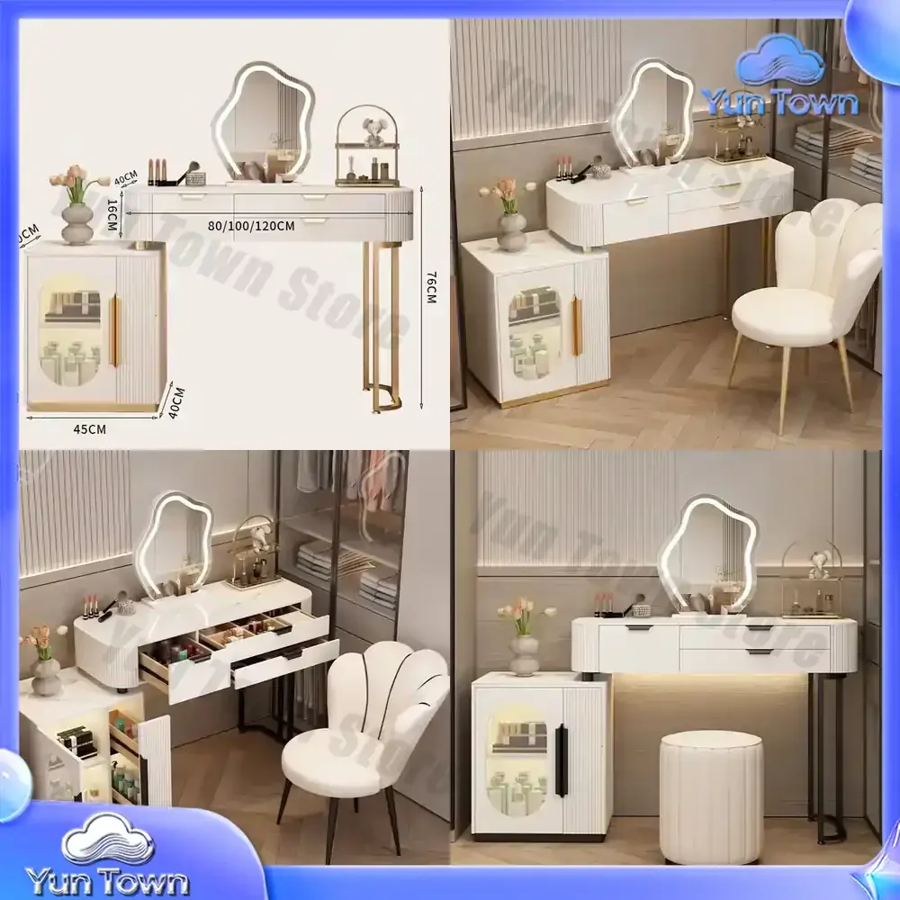 Classic White Vanity Table Modern Storage European Drawer Vanity Desk Luxury Vintage Table Maquillage Avec Miroir Furniture
