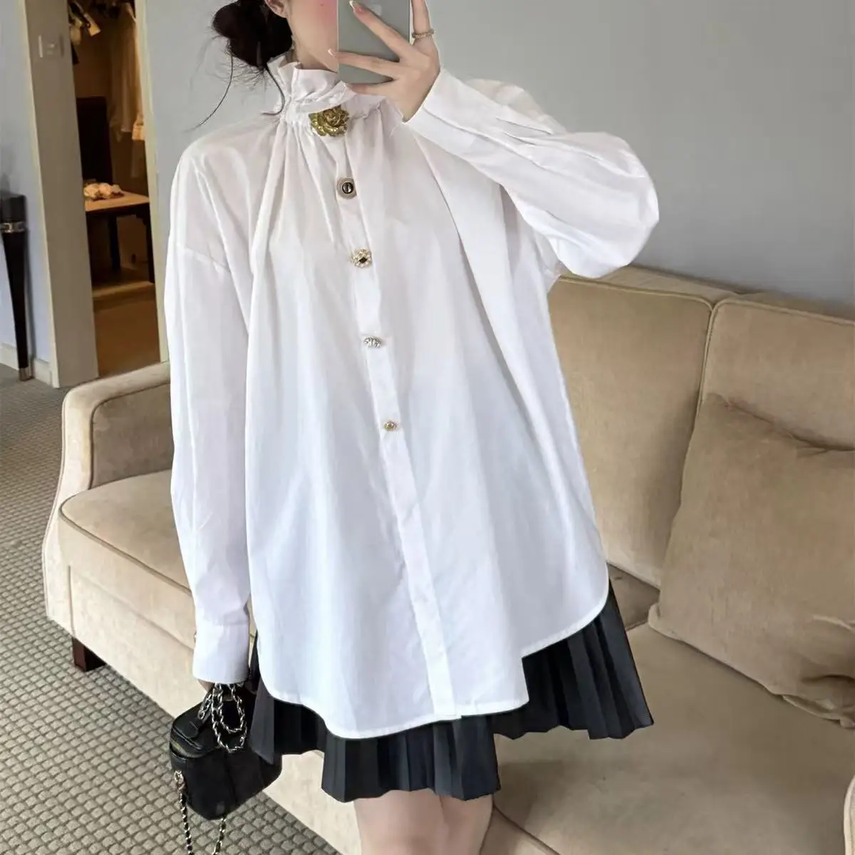 2026 Primavera Autunno Camicette di cotone Camicie per la tendenza delle donne Dolce camicia carina Top Blusas Office Lady Camicetta Top Abbigliamento donna