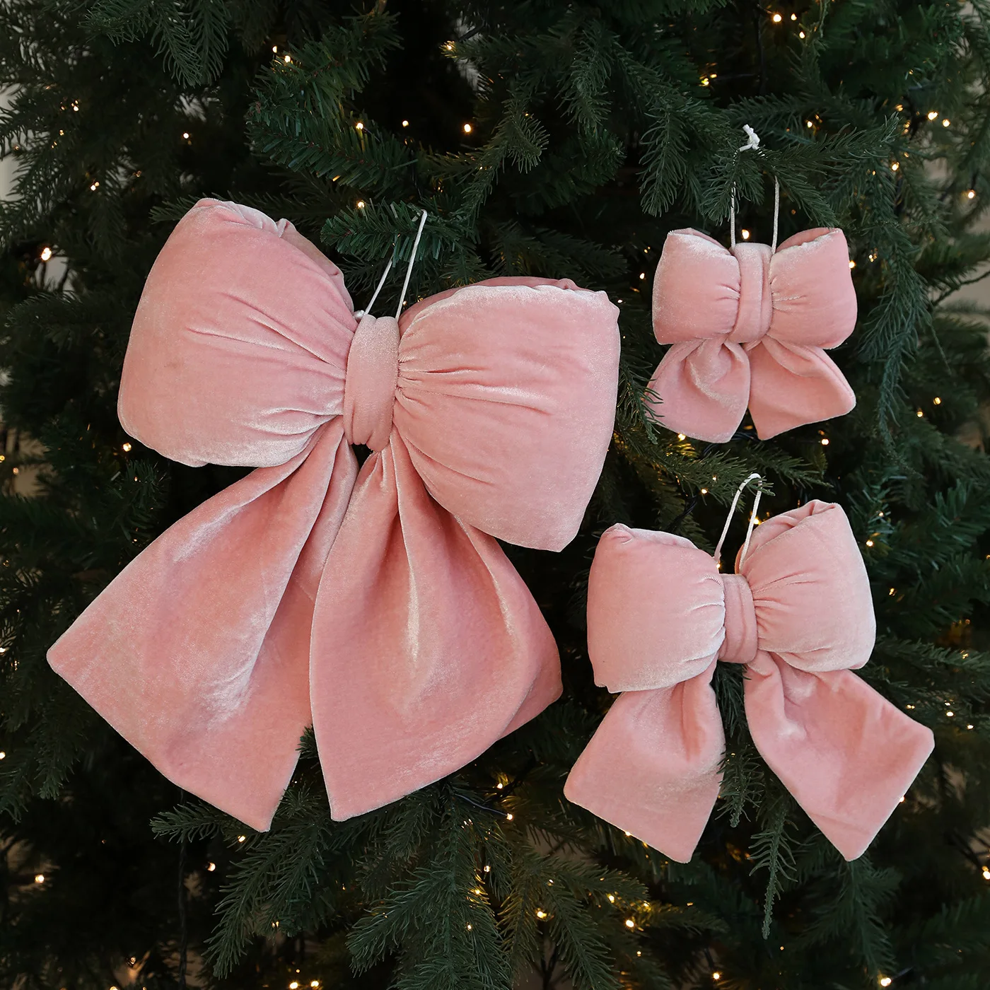 

Velvet pink Red Bow Christmas Bow Decora 2026 Navidas Hanging Ornament for Holiday Home Party DIY Xmas Trees Bow Pendant Decora
