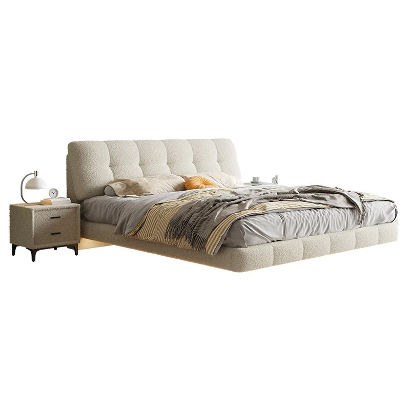 

Cream wind fabric suspension bed master bedroom puff cloud modern simple princess light luxury