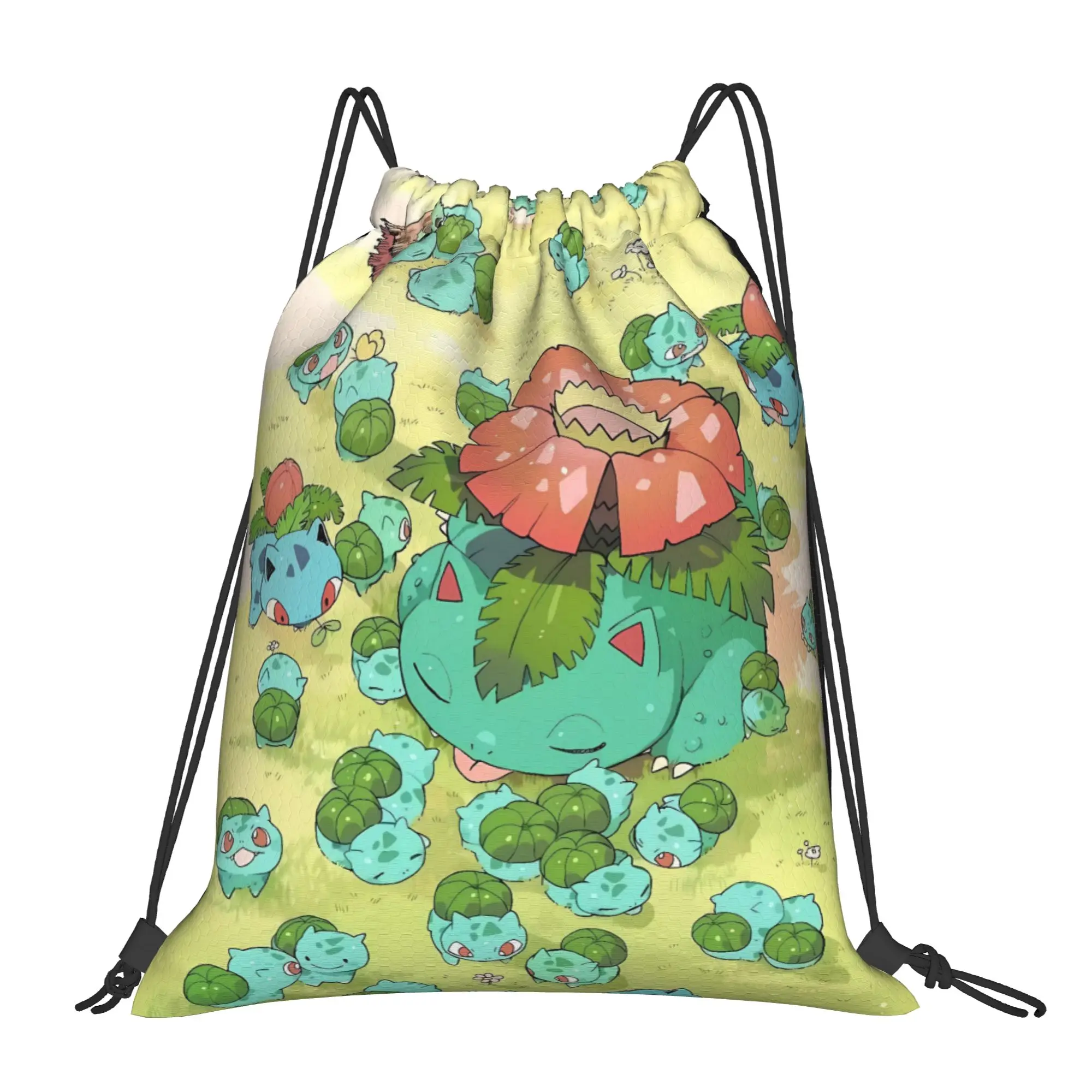 Bulbasaur Group Anime Drawstring Bag  Minimalist Sports Yoga Backpack For Men Water Resistant Sackpack String Bags