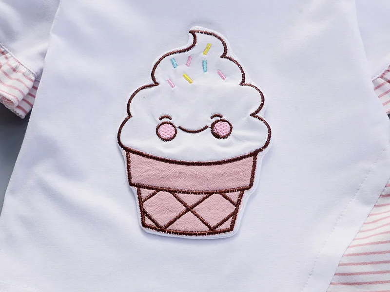 1-4T Girl Clothes Summer Short Sleeve Cartoon Ice Cream Print T-shirt Pant 2PCS Baby Set Children Outfit Kid Tracksuit A486