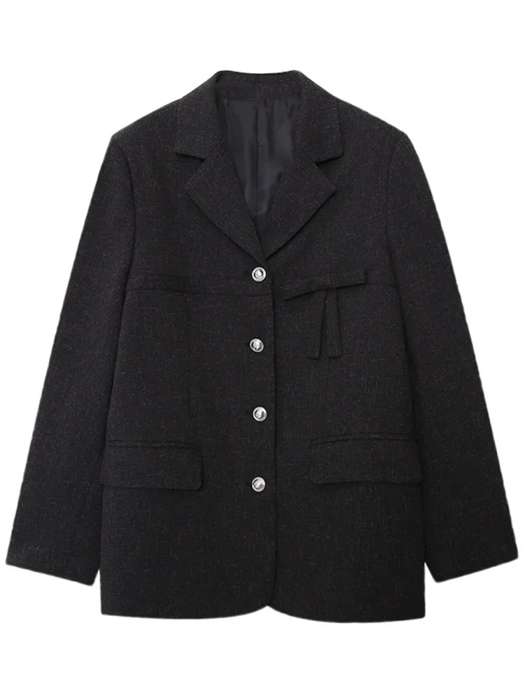 ZOCI Bow Design Blazers For Women Notched Single Breasted Office Lady Fit Female Jackets Fashion 2025 Spring New