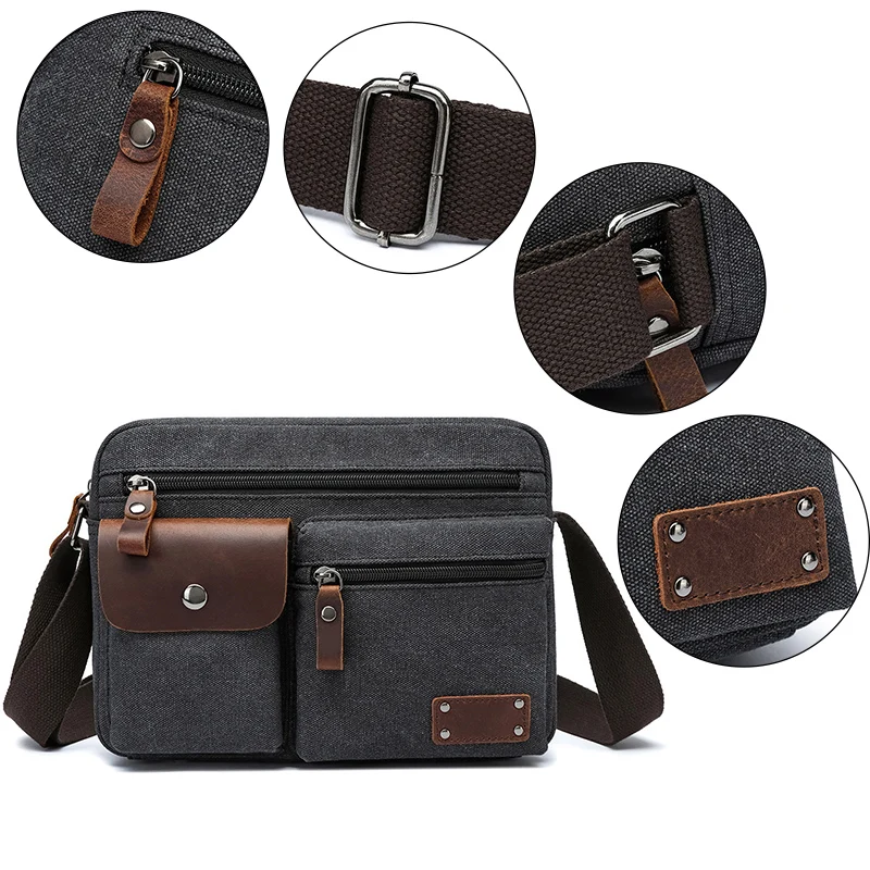 Men Canvas Bag Travel Hiking Messenger Shoulder Bag Business Briefcase Wallet Trends Crossbody Bag Large Capacity Flap Schoolbag