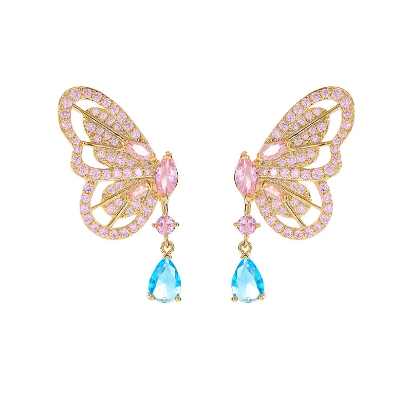 Модные и высококачественные серьги-гвоздики-бабочки с каплями воды и чрезвычайным эфирным и милым легким роскошным дизайном.