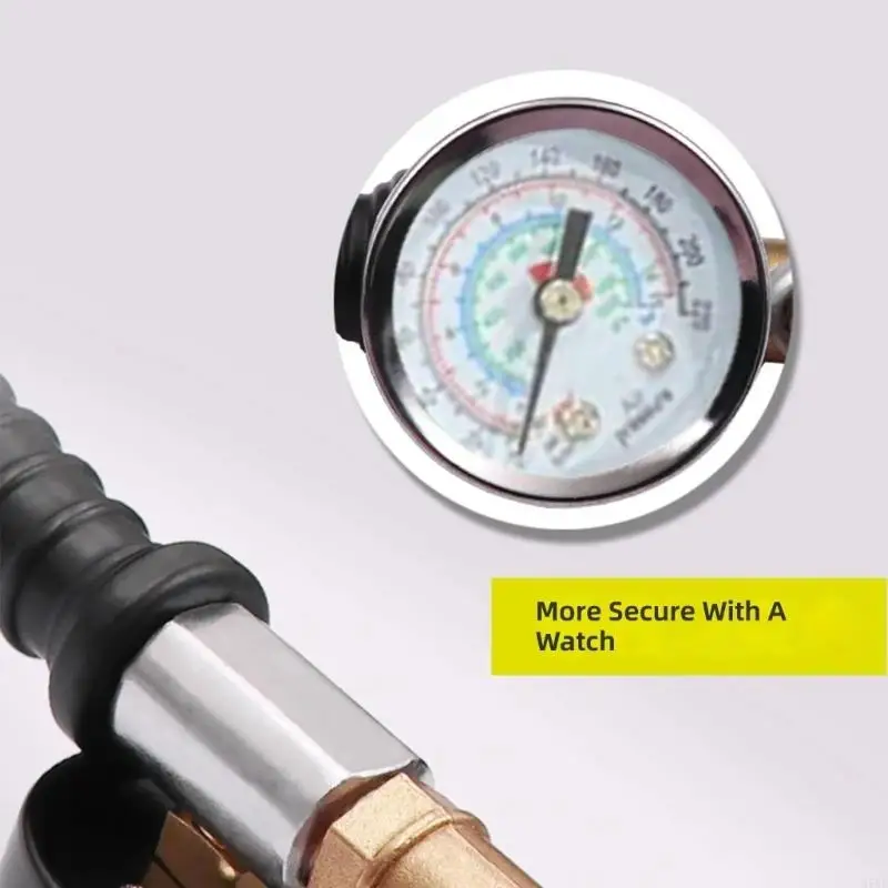 M76E Reifenfüllpumpe, Düse, Reifenspannkopf, Gewindedesign mit Manometer – Detail 5
