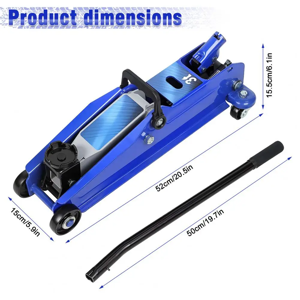 رافعة أرضية 3 طن (6600 رطل)، رافعة سيارة هيدروليكية فولاذية شديدة التحمل، مقبس أرضية سريع الرفع مقاس 52 × 15 سم مع عجلات، نطاق الرفع 5 #6