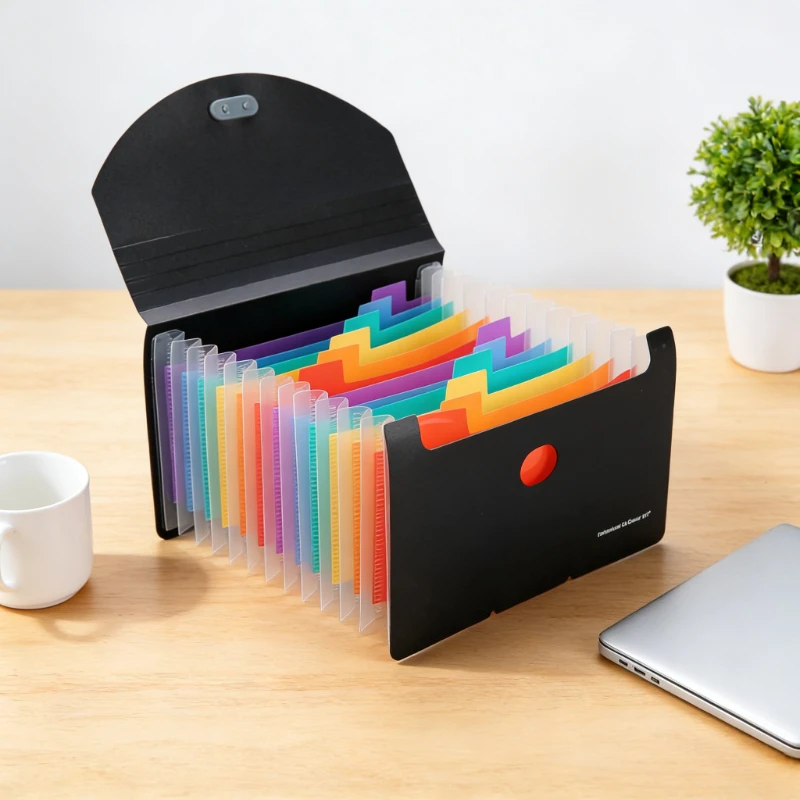 

13 Pocket Expanding File Folder with Snap Closure, Rainbow Colored Accordion File Organizer, A4 Letter Size Document Holder