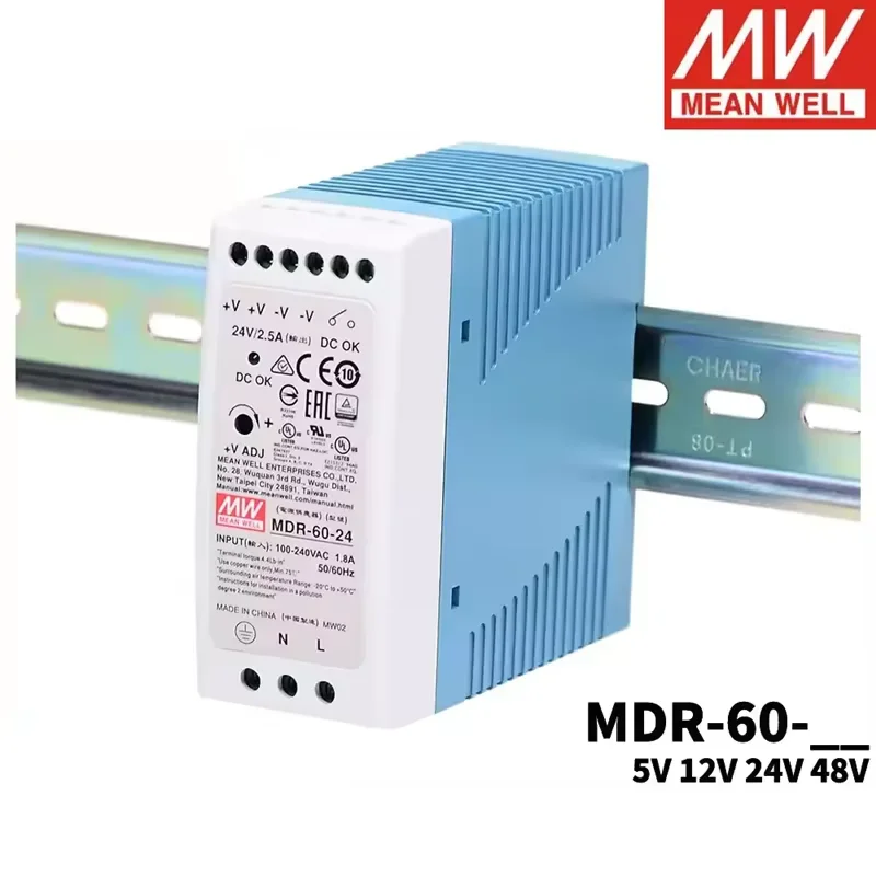 Mean Well Industrial Din Rail 60W Single Output Switching Power Supply MDR-60-5 MDR-60-12 MDR-60-24 MDR-60-48