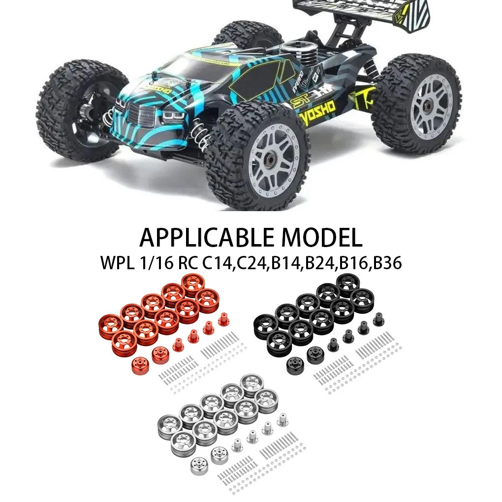 Cerchioni in metallo 1/16 in lega di alluminio 10 pezzi Cerchioni in metallo Rc antiurto per WPL C14 C24 B14 B24 B16 B36 Parte di auto RC