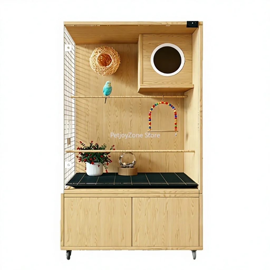 

USMILEPET Best Seller Wooden Wholesale Large Parrot Cage Indoor Breeding Bird With Stand And Storage Cabinet On Wheels