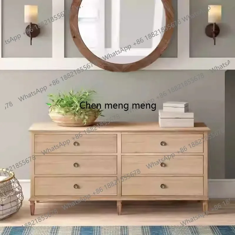 A50 غرفة نوم أمريكية قديمة مصنوعة من الخشب الصلب بستة صدر وخزانة صغيرة لغرفة المعيشة وخزانة بأدراج جدارية #4