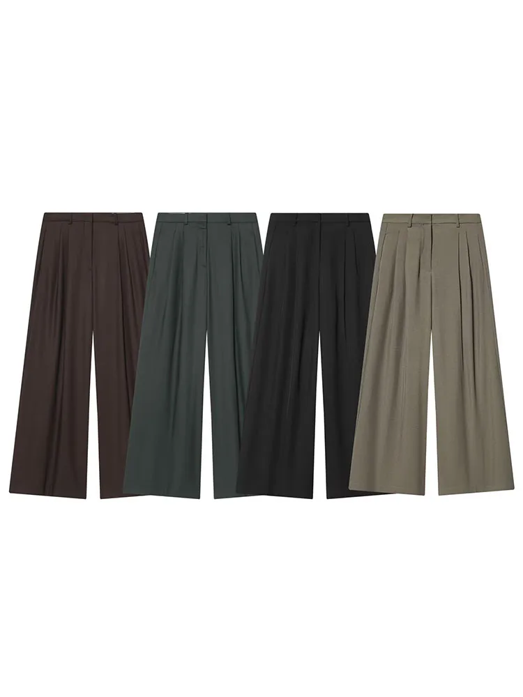 

HH Women's Fashion Retro Versatile Solid Simple Series Wide-Leg Pleated Trousers Female High-Waist Slim Casual Long Blazer Pants
