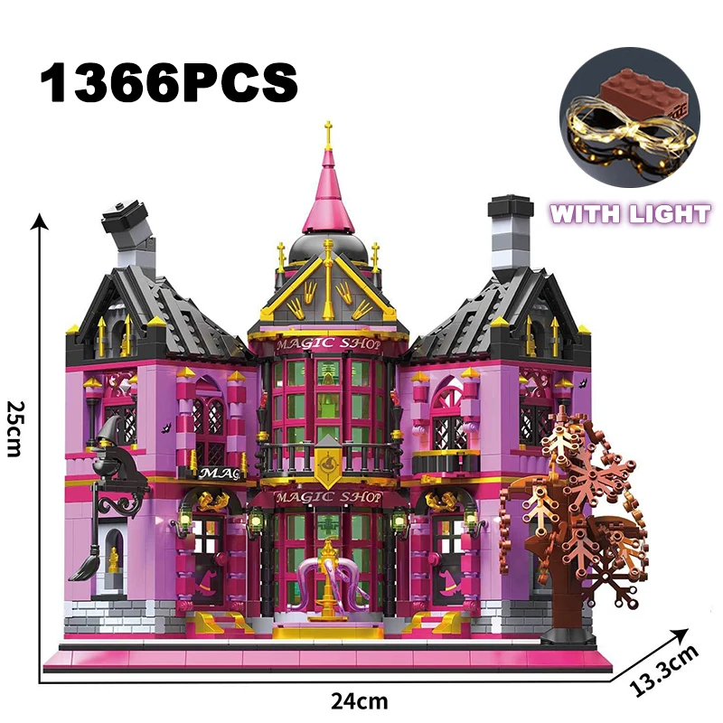 Creative Magic Castle Shop Building Blocks Architecture Haunted House Model Assemble Brick Toy Halloween Gift For Kid Adult Girl