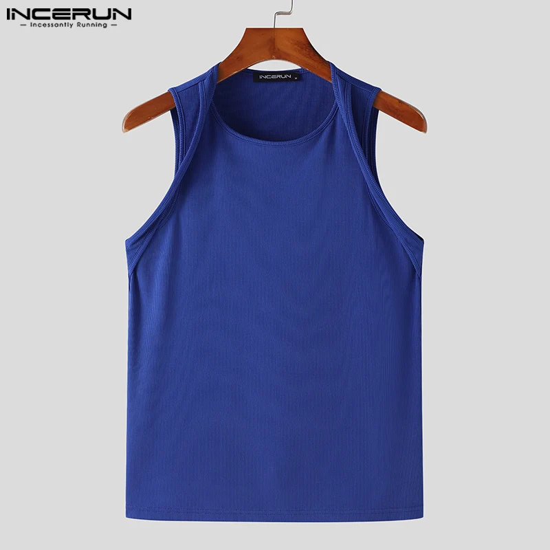 INCERUN Tops 2024 Korean Style Men Shoulder Strap Design Sexy Elastic Vests Casual Well Fitting Solid Sleeveless Waistcoat S-5XL