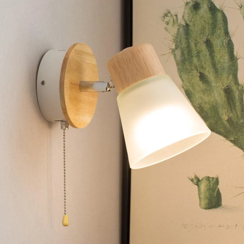 

LED Lighting Nordic Cream Style Foyer With Cute Wooden Design Wall Lamp Bedroom Countryside Style Living Room BedsideDecoration