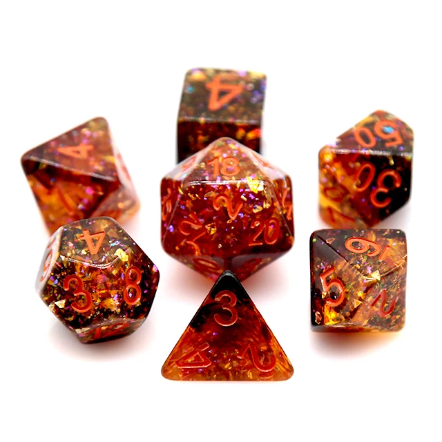 Fire Orange Confetti Resin Polyhedral Dice Set, 7-Piece DND Dice with Orange Numbers for Dungeons & Dragons,TTRPG, Tabletop RPG view 3