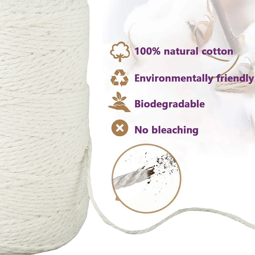 100M Cotton Thread 1mm DIY Handicraft Knitting Tassel Tapestry Macrame Rope  Multi-purpose Kitchen Cooking Food Binding Rope