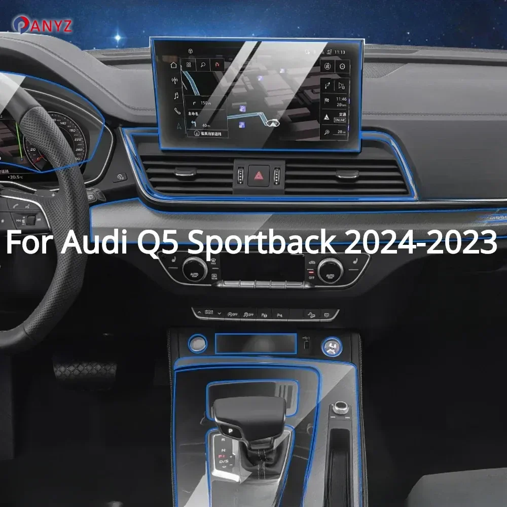 For Audi Q5 Sportback 2024 2023 Car interior Accessories film transparent TPU Gear Panel Center Console PPF Protection Sticker