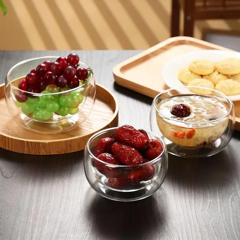 

High Borosilicate Glass Double-layer Fruit Salad Bowl, Transparent Household High-temperature Resistant Bowl