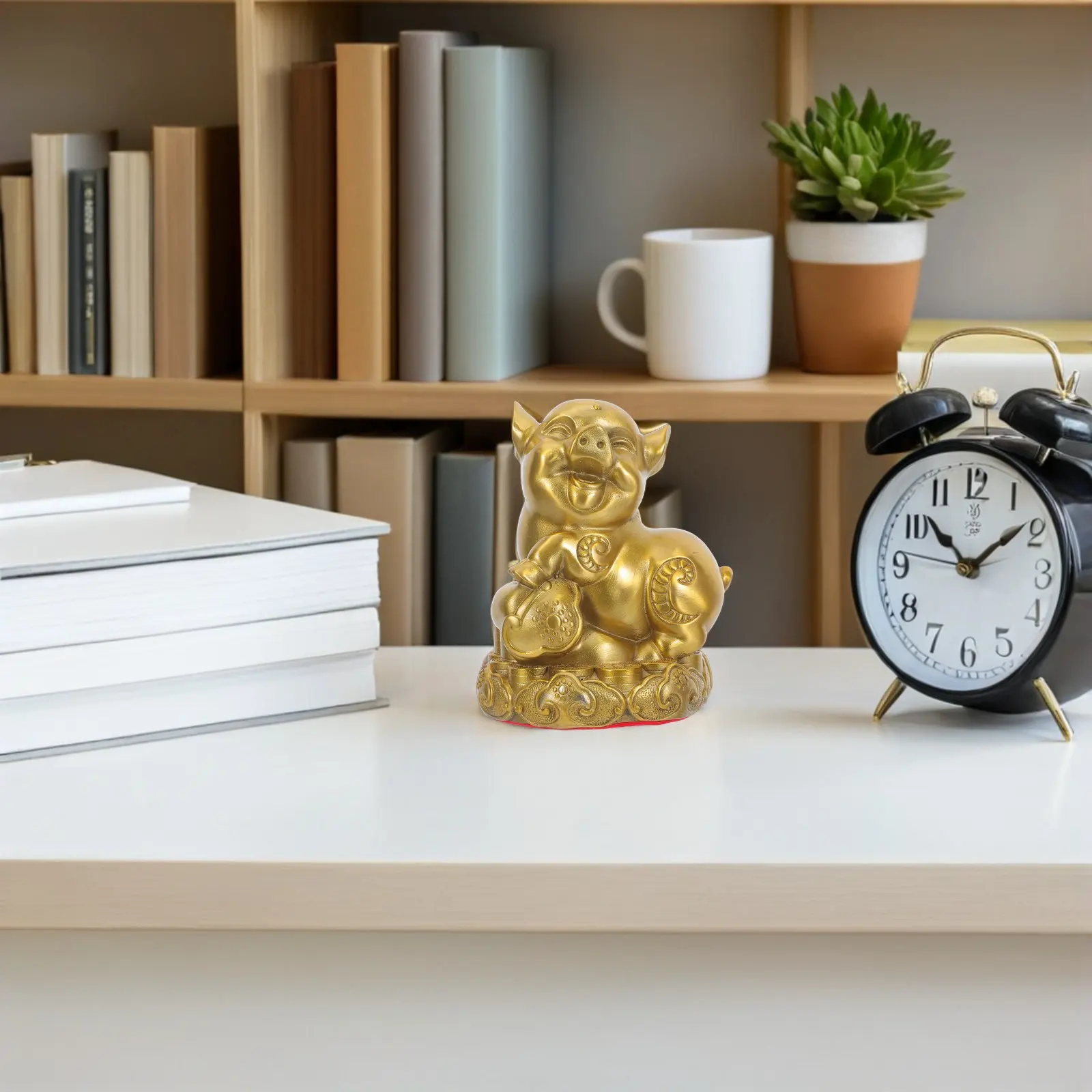 

Brass Pig Wealth God Statue 12Cm Golden Chinese Zodiac Sculpture Feng Shui Money Attractor Home Office Table Decor Lucky Animal