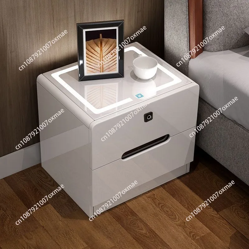 

Light luxury modern simple bedroom bedside cabinet Internet celebrity white bluetooth audio fingerprint lock