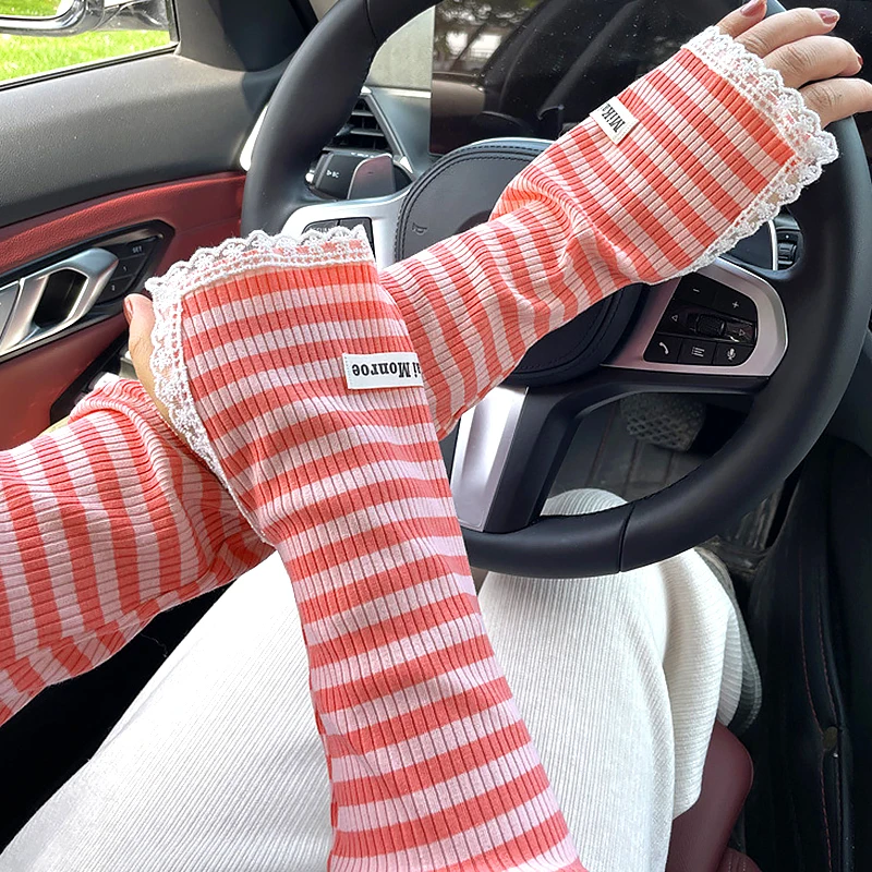 

Women Summer Arm Sleeves Ice Silk Uv Protection Long Gloves Sunscreen Breathable Driving Gloves Outdoor Half Finger Arm Covers