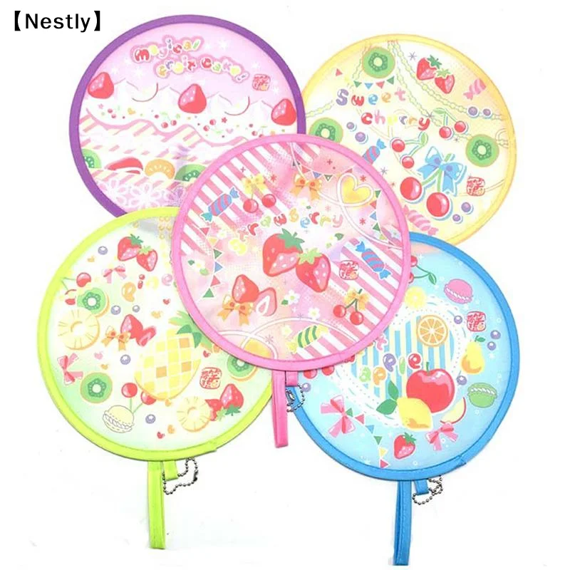 Foldable Round Hand Fan With Cute Colorful Prints And Portable Hanging Chain Perfect For Summer Outdoor Trips Daily Use〔Nest〕