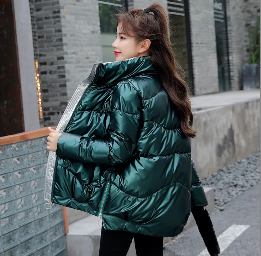 2025 New Winter Jacket Parkas Women Glossy Down Cotton Jacket Hooded Parka Warm Female Cotton Padded Jacket Casual Outwear