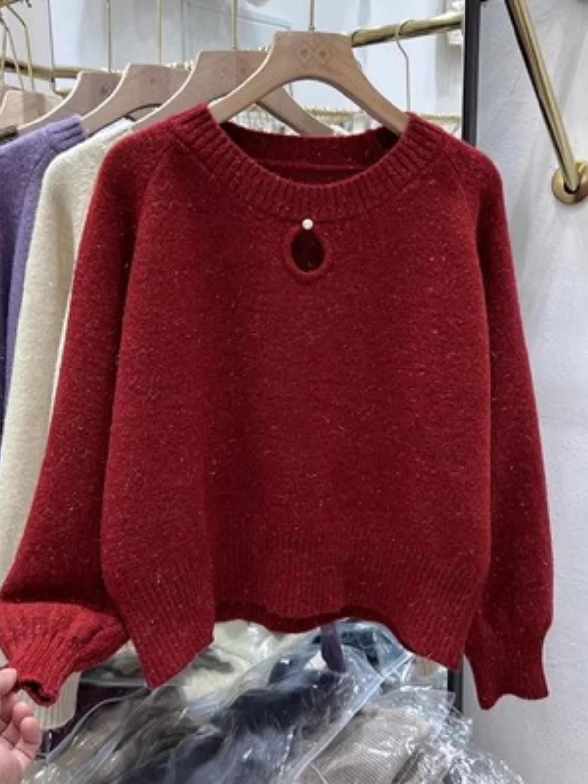 

Красная вязаная основа irt, женская новинка Sle, осень-зима заводской дизайн, полый iny Tead Lazy Sle, корейский системный топ