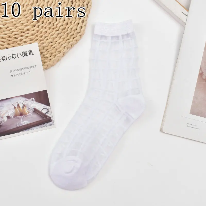 5/10 Pairs Crystal Socks Summer Women Transparent New Glass Stockings Women's Socks Middle Tube Socks Japanese Card Stockings