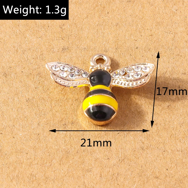 10 Stück niedliche Emaille-Strasssteine, Biene-Anhänger, Charms für Schmuckherstellung, Halskette, Ohrringe, DIY, Armband, Zubehör, Zubehör – Detail 9
