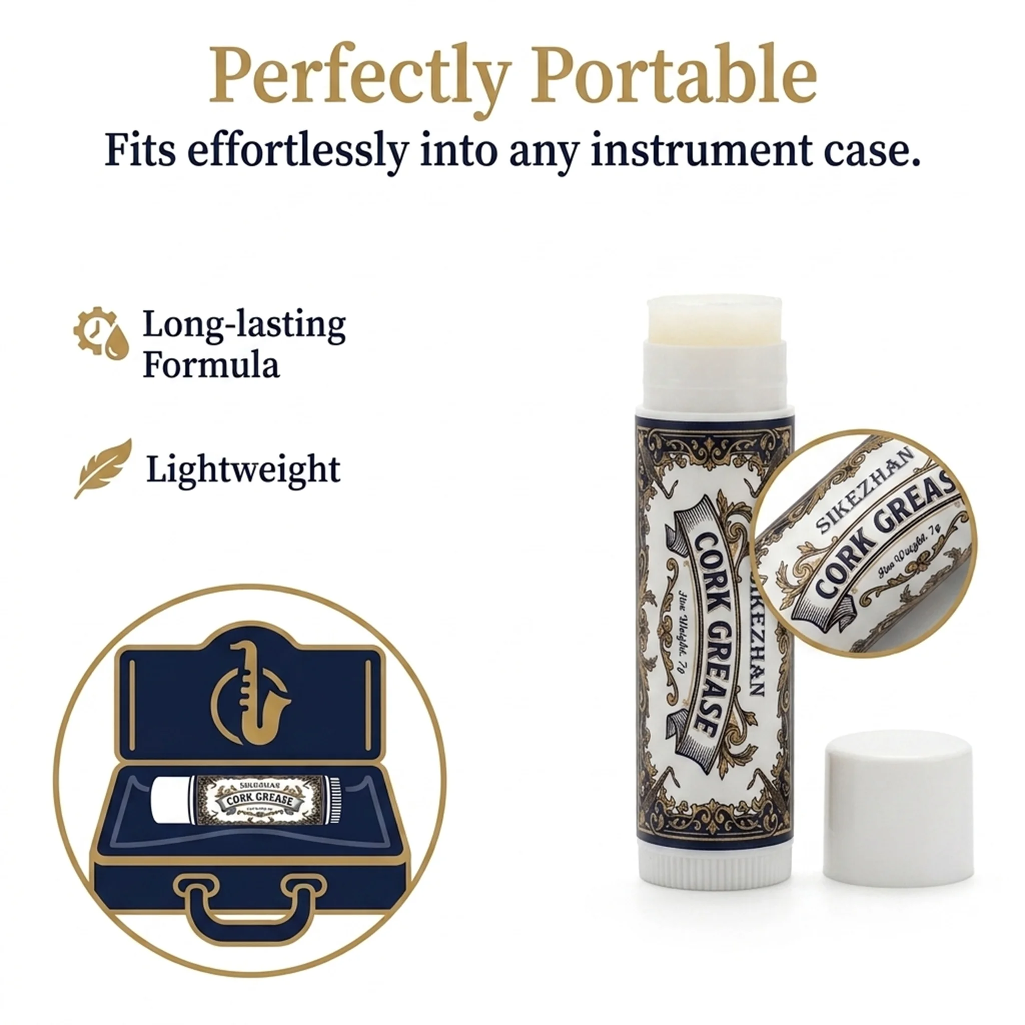 Premium Cork Grease Tube for Clarinet Saxophone Flute Oboe. Odorless Woodwind Instrument Lubricant Smooth Maintenance Care Stick