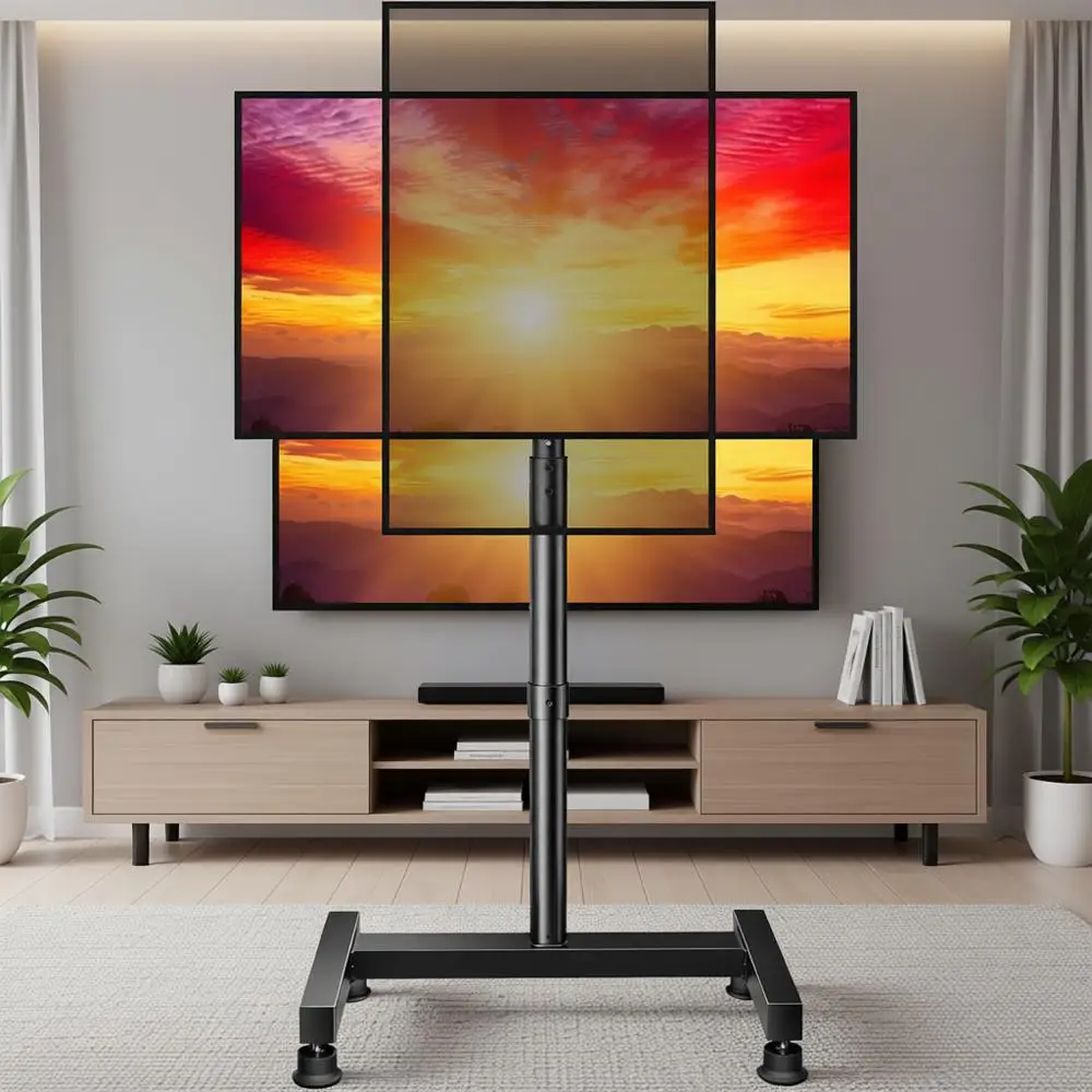 

Floor TV Stand with Mount for 26-50 inch TVs up to 55 lbs, Rotation, Level, Height Adjustable Stand for Bedroom/Living Room, Max