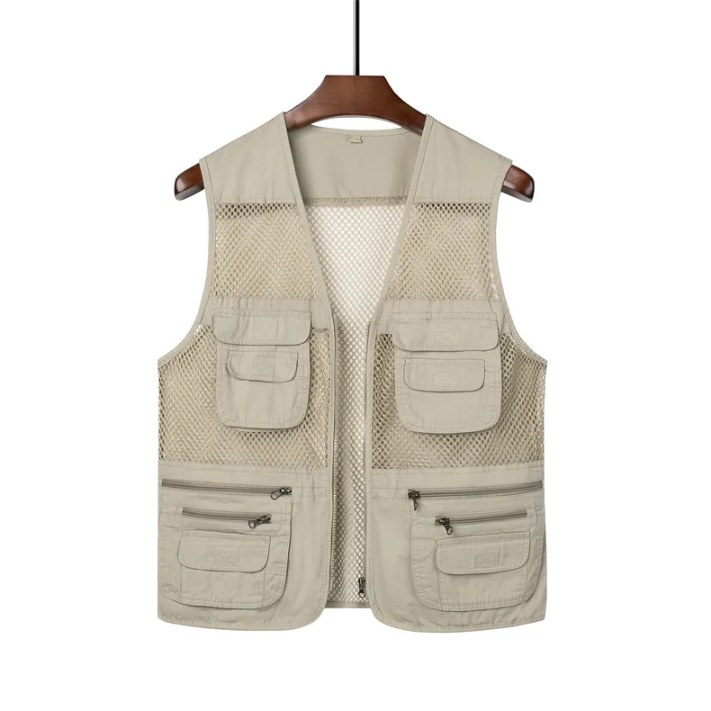 Summer Men Muti-Pockets Vest Outdoor Mesh Vest Tooling Style Waistcoat Thin Fishing Hiking Multi-Pockets Casual Vest L-7XL