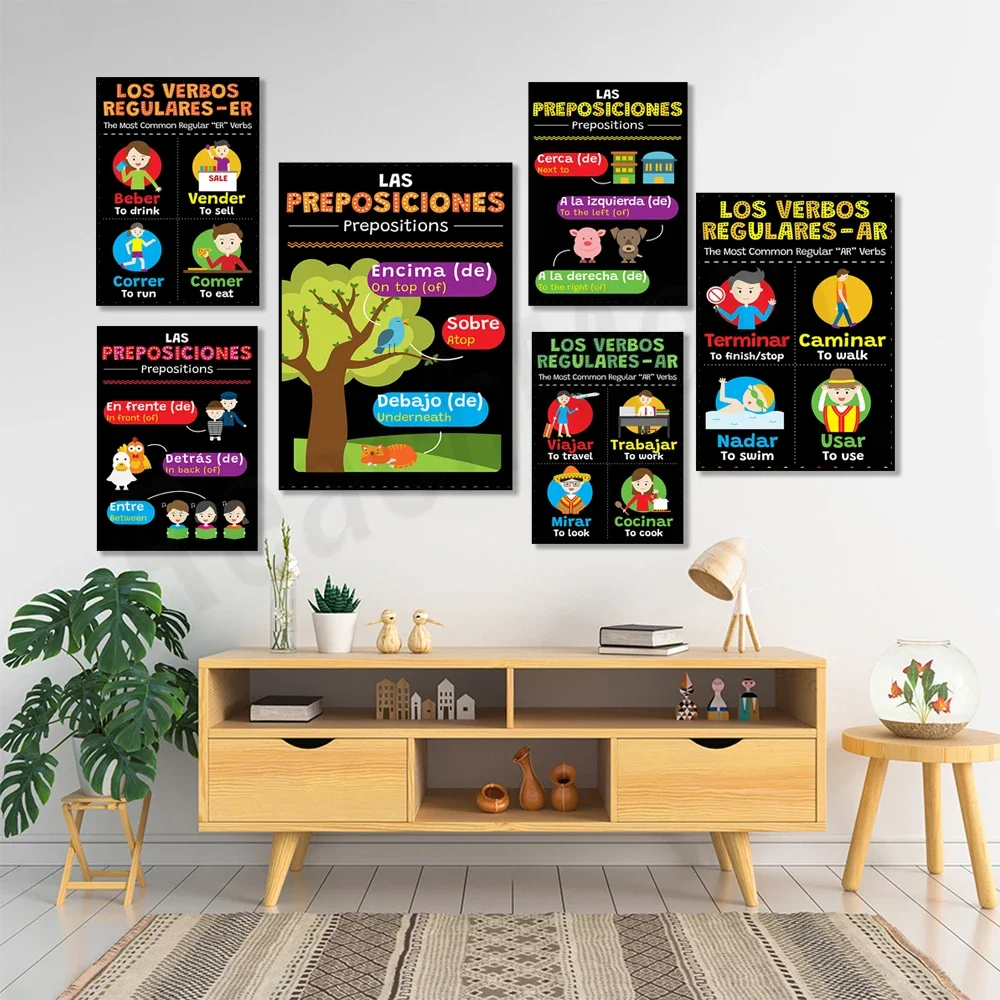 تحيات إسبانية، أوضاع إسبانية، وأفعال AR العادية الإسبانية الأكثر شيوعًا، وملصقات مرحبا وداعا إسبانية، وهدايا المعلم