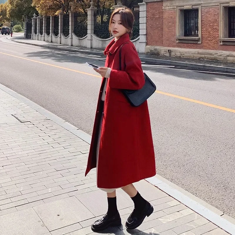 2025 automne cachemire manteau femmes hiver nouveau mince tempérament laine manteaux solide décontracté femme Long pardessus