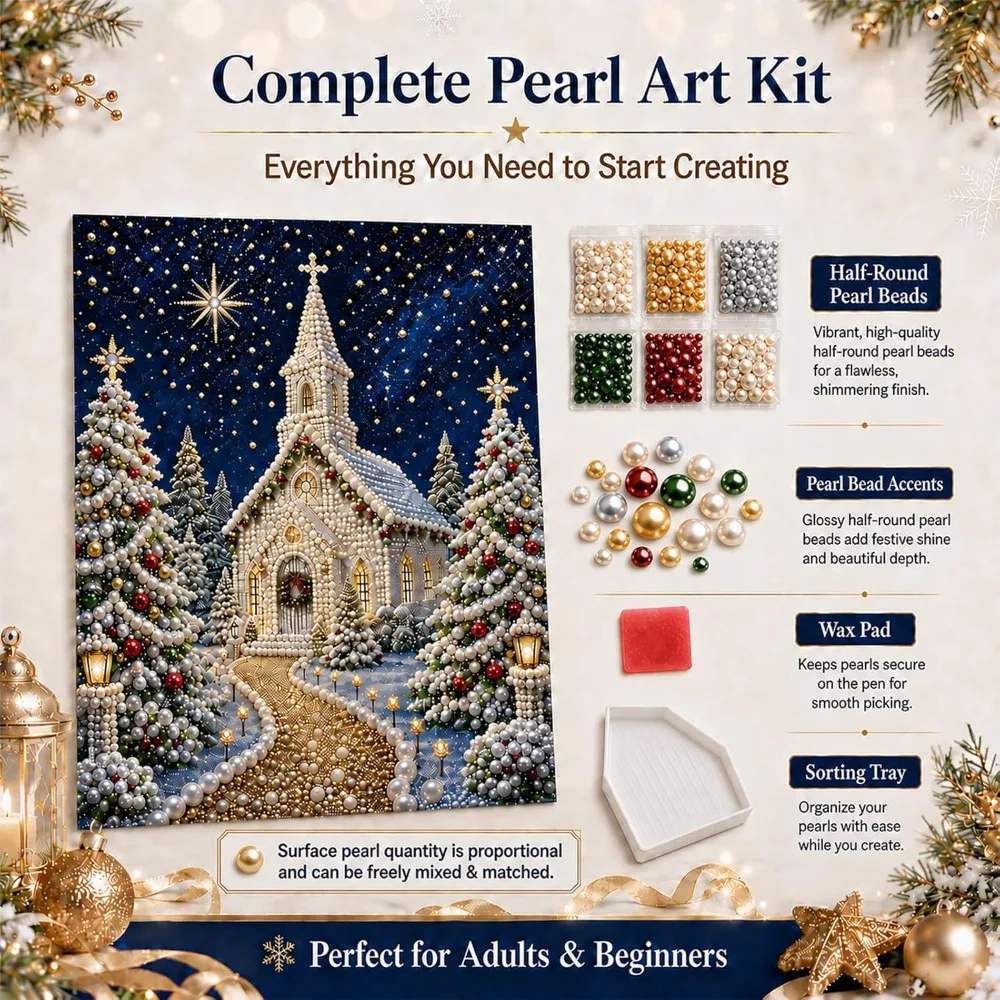Fun DIY Christmas Pearl Diamond Painting Kit Christmas Church 30*40cm Christmas Decorations Kit Pearl Art Kits Wall Decor