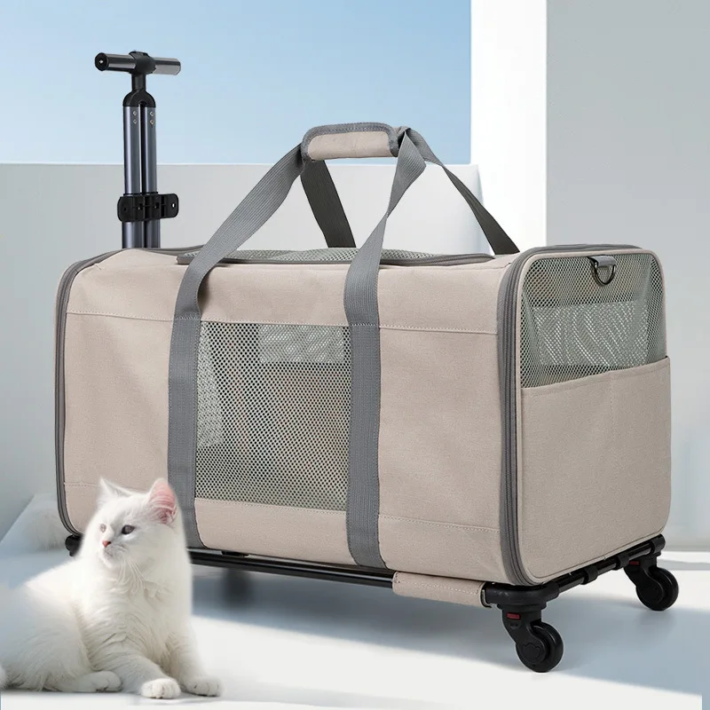 Transportín plegable con ruedas para gatos y perros transpirable