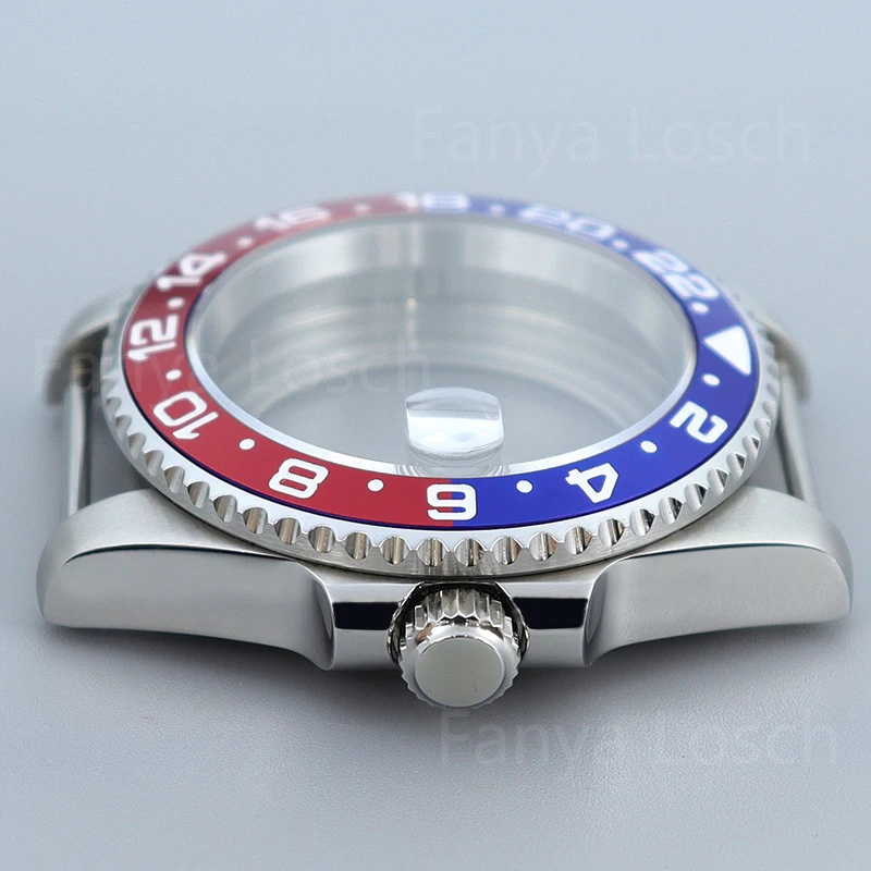 Fanya 40 mm Taucheruhrengehäuse, Saphirglas, für Seiko Nh35 Nh36 4R36 Eta2824 Miyota 8215 Uhrwerk, 28,5 mm Zifferblatt, blau-rote GMT-Lünette