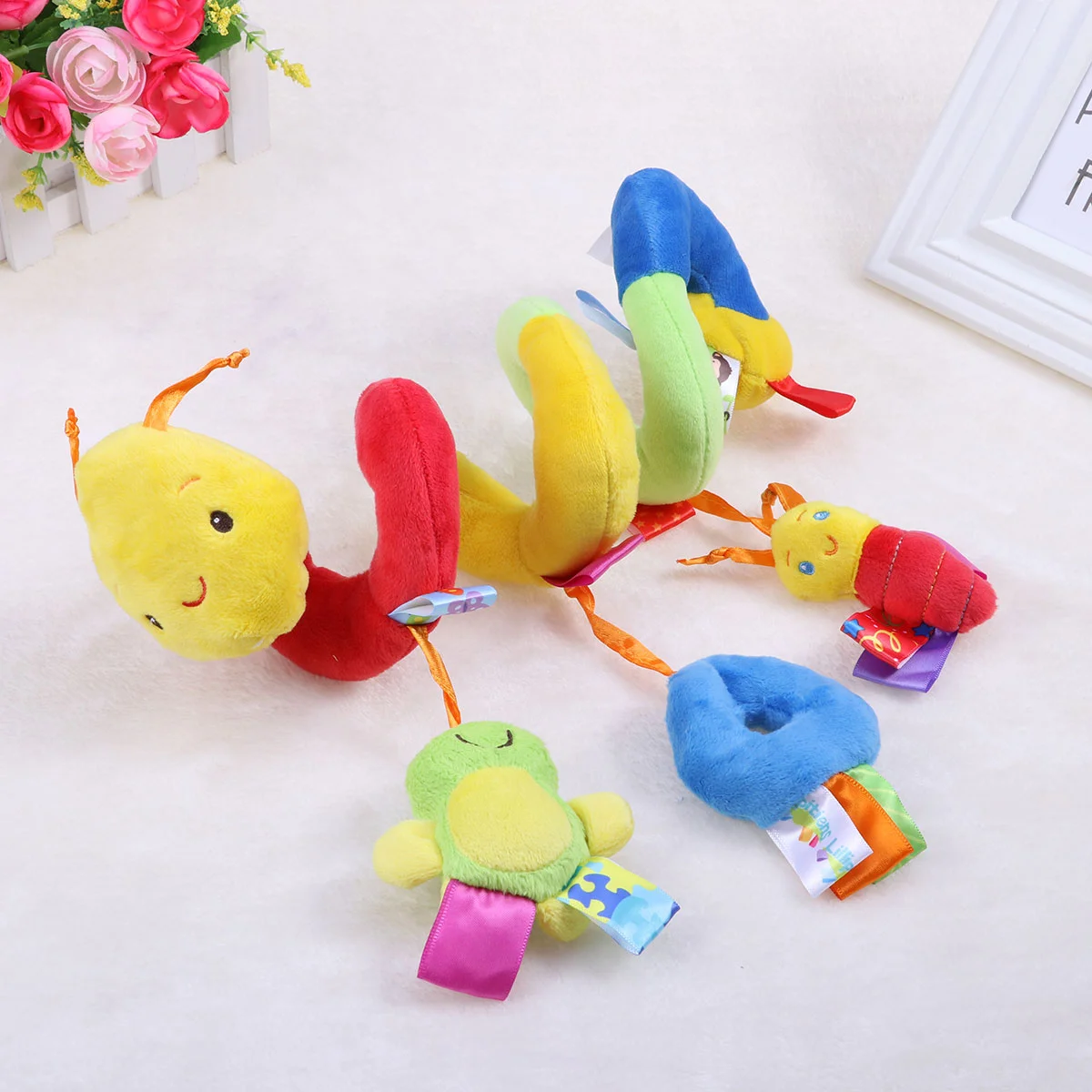 

Infant Baby Crib Cot Pram Hanging Rattles Spiral Stroller Car Seat Toy with Ringing Bell Educational Sound Colorful Plush toys