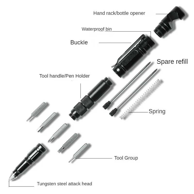 Tactical Pen Tungsten Steel Head Tactical Pen Multi Functional Self-defense Pen with Phone Holder Multipurpose Screwdriver Head