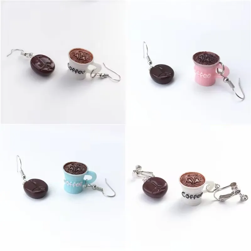 Three -Dimensional Fashion Resin Coffee Bean Pendant And Coffee Cup Earrings, Mini Simulation Leisure House Beverage Party Jewel