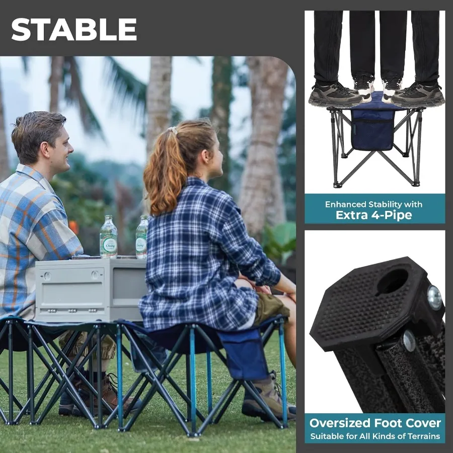 Folding Camping Stool with 18.1 Inch Oversized Foot Rest 440 Lbs Heavy Duty Portable Padded Seat Featuring AntiSlip Feet and Ca