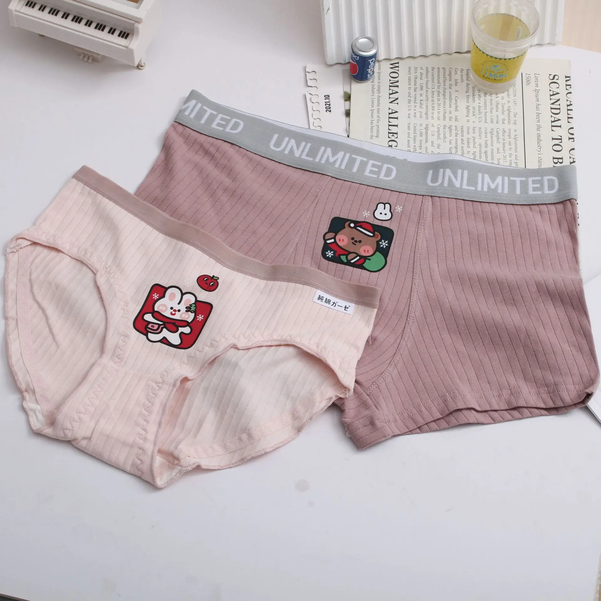 Couples Lovers Underwear Sexy Lace Cotton Undepant Boys Girls Lingerie Men\'s Boxers Cartoon Bear Print Panties Women\'s Briefs