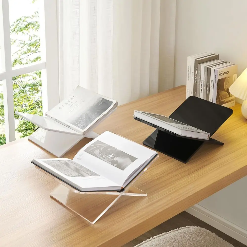 Portable Transparency Acrylic Book Stand Large Size Ergonomic Recipe Holder Geometric Design Minimalist Book Holder Reading