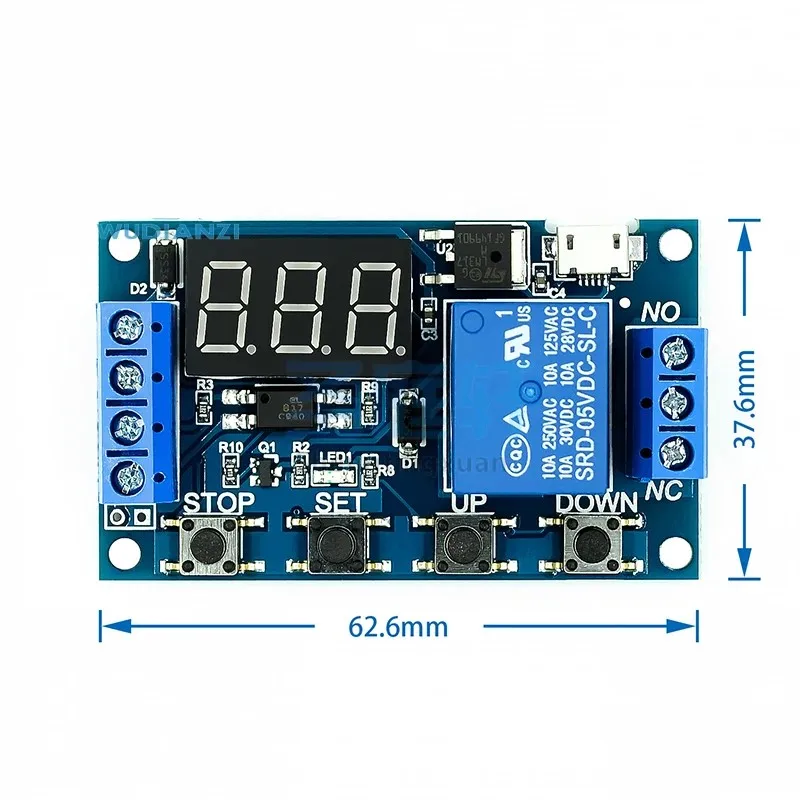 Ciclo de Automação Delay Timer Controle Off Switch, Delay Time Relay, Suporte Micro USB, Display LED, 5V, DC, 6-30V, 6V, 9V, 12V, 24V, 1 PC