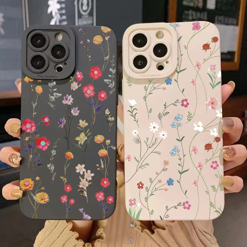 Summer Minimalist Fresh Style Phone Case For iPhone 11 12 13 14 15 16 Pro Max XS XR 7 8 Plus SE Shockproof Silicone Soft Cover